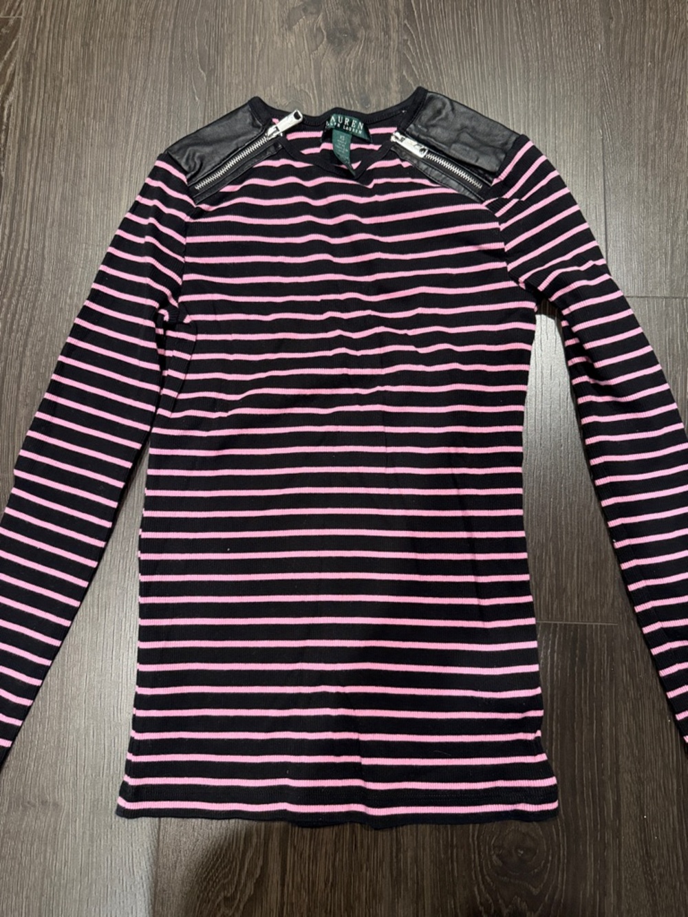 Lauren Ralph Lauren Black and Pink Striped Long-Sleeve Top